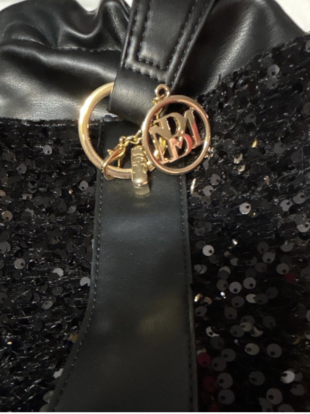 Badgley Mischka Women's Evening Black Sequined Bucket Bag